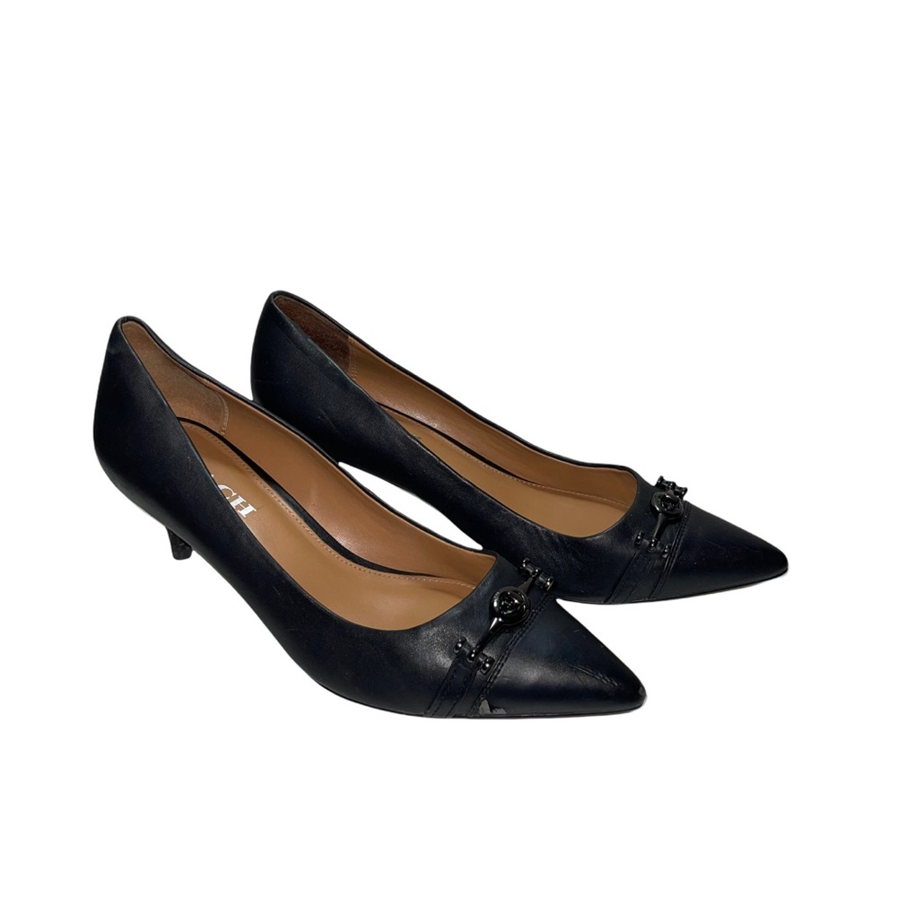 Black Pointed-Toe Kitten Heel Pumps - Women